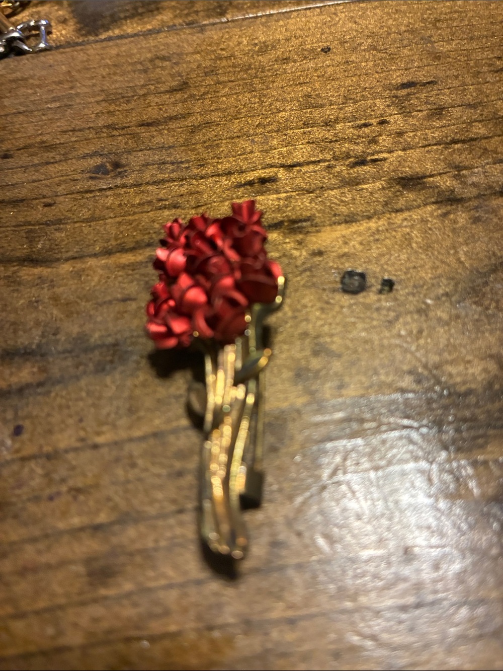 Gold-Tone Red Floral Bouquet Pin